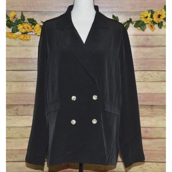NWT Mud Pie Black Lightweight Double Button Blazer Jacket Size L Career Casual - Picture 1 of 10
